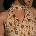 Beige Leaf Halter Neck Tie-Back Short Kurti with Scandinavian scarf