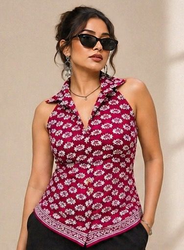 Maroon Floral Halter Shirt