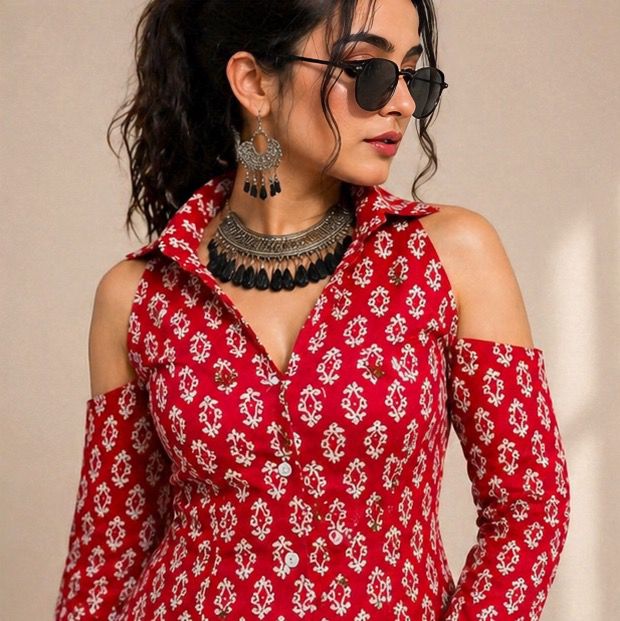Red Cold-Shoulder Shirt