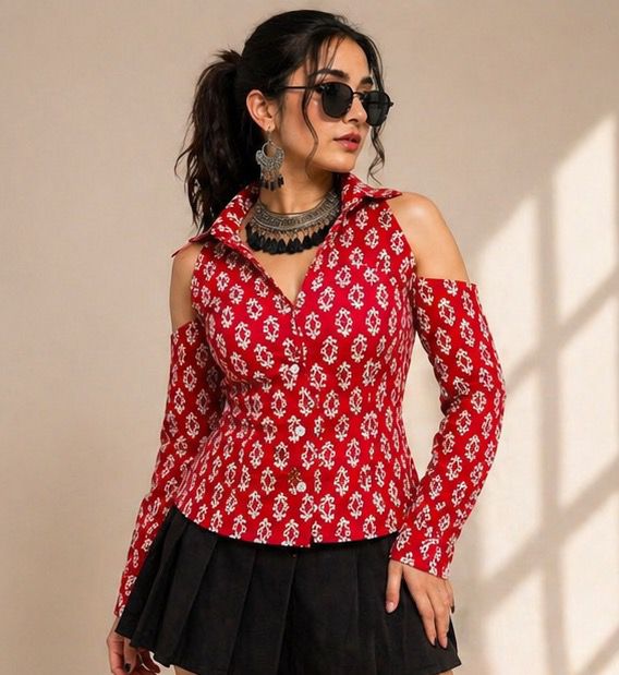 Red Cold-Shoulder Shirt