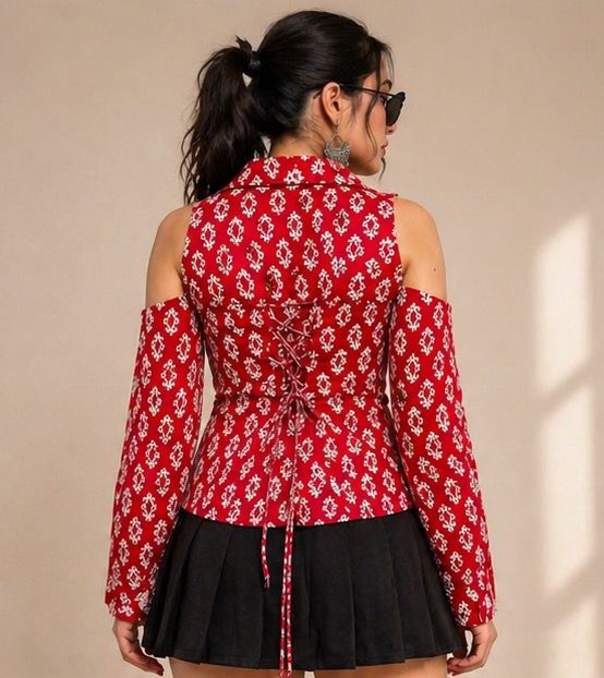 Red Cold-Shoulder Shirt