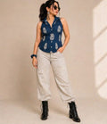 Indigo Floral Sleeveless Shirt